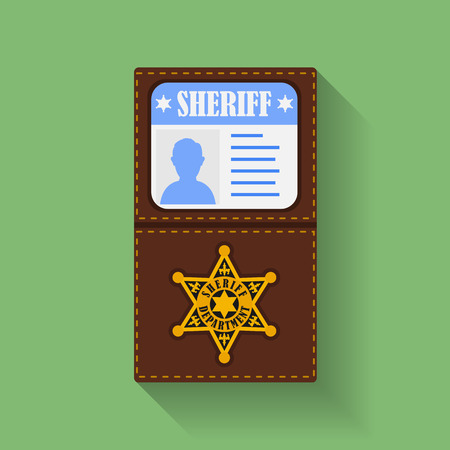 Icon of Sheriff Badge With Id Case, holder. Flat styleのイラスト素材