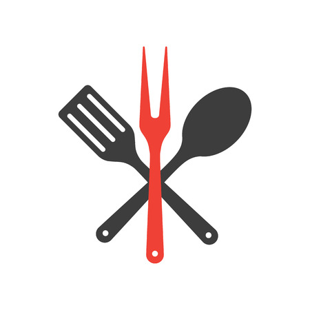 Icon of kitchen tools. Fork, spoon and fry shovelのイラスト素材