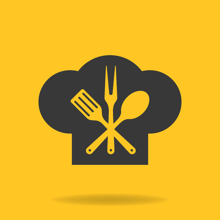 Icon of Chef, cook cap with fork, spoon and fry shovelのイラスト素材