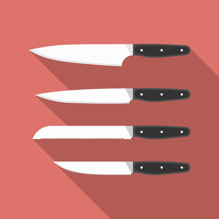 Kitchen knives. Vector collection of cooking knives. Flat styleのイラスト素材