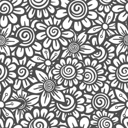 Hand drawn seamless Flower pattern. Doodle styleの写真素材