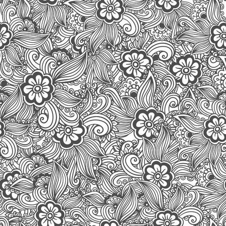 Hand drawn seamless Flower pattern. Doodle styleの写真素材