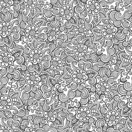 Hand drawn seamless Flower pattern. Doodle styleの写真素材
