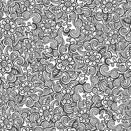 Hand drawn seamless Flower pattern. Doodle styleの写真素材