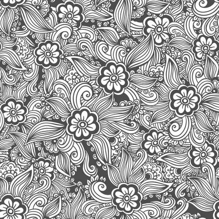 Hand drawn seamless Flower pattern. Doodle styleの写真素材