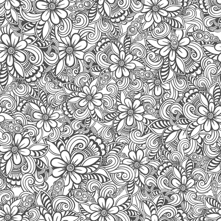 Hand drawn seamless Flower pattern. Doodle styleの写真素材