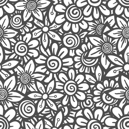 Hand drawn seamless Flower pattern. Doodle styleの写真素材