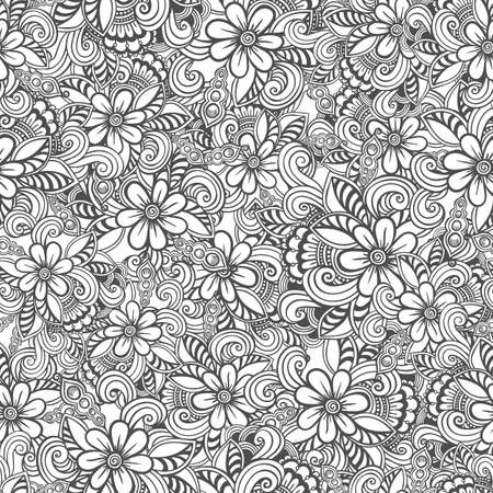 Hand drawn seamless Flower pattern. Doodle styleの写真素材