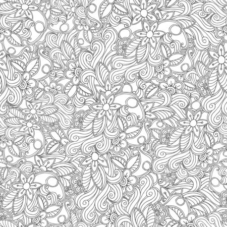 Hand drawn seamless Flower pattern. Doodle styleのイラスト素材