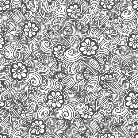 Hand drawn seamless Flower pattern. Doodle styleのイラスト素材