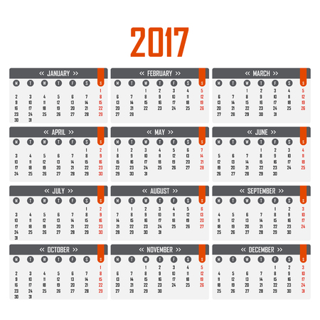 Calendar for 2017. Week starts on Mondayのイラスト素材