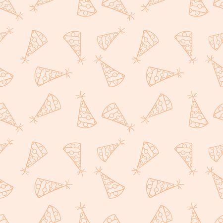 Doodled seamless vector pattern birthday hats. Endless vector background birthday, party theme. Hand drawn abstract patternのイラスト素材
