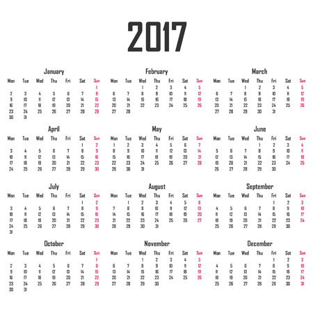 Calendar for 2017. Week starts on Mondayのイラスト素材