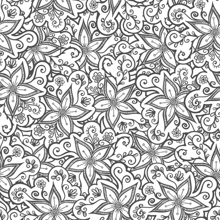 Doodled seamless vector pattern from flowers.  Endless vector background nature theme. Hand drawn floral abstract patternのイラスト素材