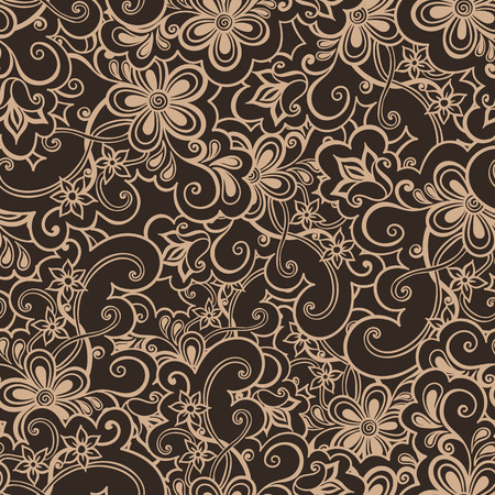 Doodled seamless vector pattern from flowers.  Endless vector background nature theme. Hand drawn floral abstract patternのイラスト素材