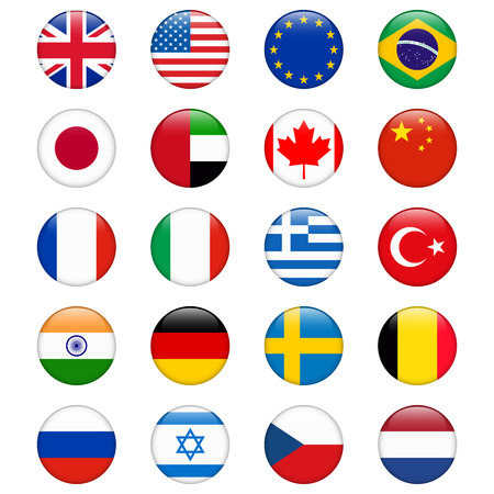 Set of popular country flags. Glossy round vector icon setのイラスト素材