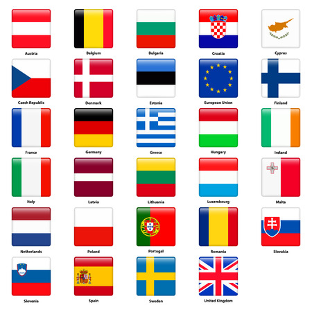 All flags of the countries of the European Union. Square glossy styleのイラスト素材
