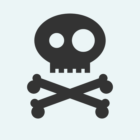 Icon of Jolly Roger symbol. Pirate, filibuster, corsair sign of crossed bones or crossbones and skull. Vector emblemのイラスト素材