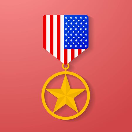 USA star medal congratulation icon. American military badge. Golden award.のイラスト素材