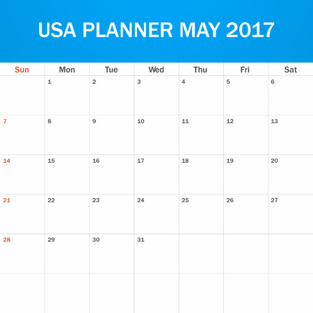 USA Planner blank for May 2017. Scheduler, agenda or diary template. Week starts on Sundayのイラスト素材