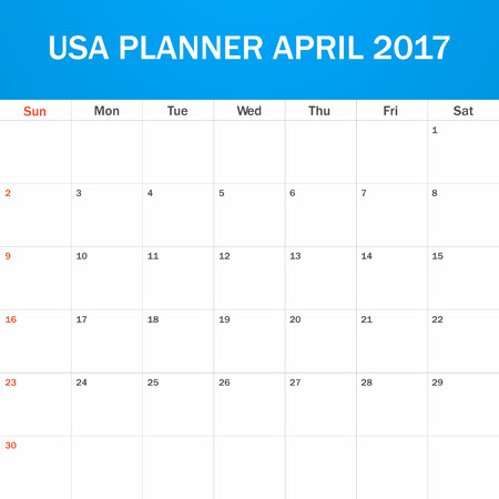 USA Planner blank for April 2017. Scheduler, agenda or diary template. Week starts on Sundayのイラスト素材