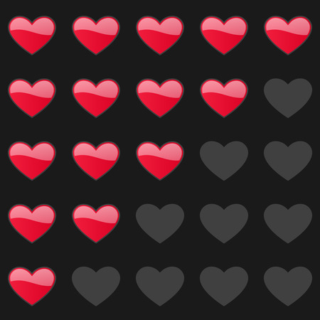 Rating hearts panel. Customer review, vote navigation bar. Vector satisfaction, like level symbolのイラスト素材