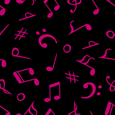 Seamless pattern from hand drawn music notes and symbols. Endless vector backdropのイラスト素材