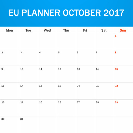 EU Planner blank for October 2017. Scheduler, agenda or diary template. Week starts on Mondayのイラスト素材