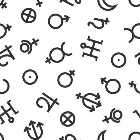 Zodiac and astrology symbols of the planets. Seamless pattern, endless background. Vector backdropのイラスト素材