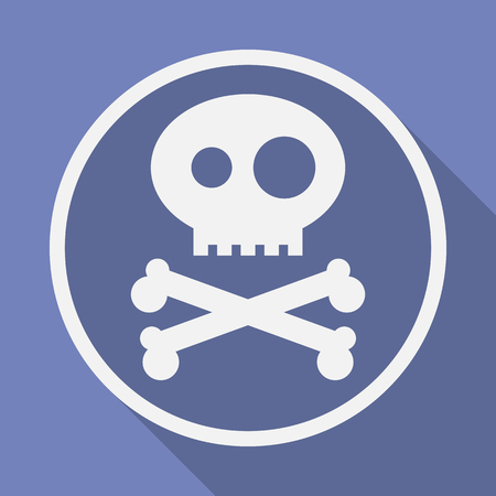 Icon of Jolly Roger symbol. Pirate, filibuster, corsair sign of crossed bones or crossbones and skull. Vector emblemのイラスト素材