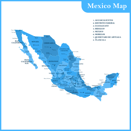 The detailed map of the Mexico with regions or states and cities, capitalsのイラスト素材