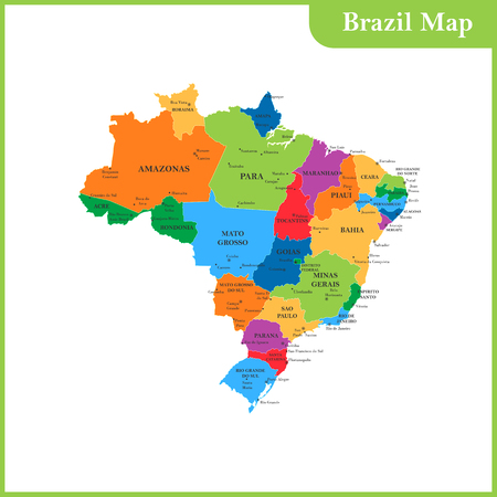 The detailed map of the Brazil with regions or states and cities, capitalsのイラスト素材