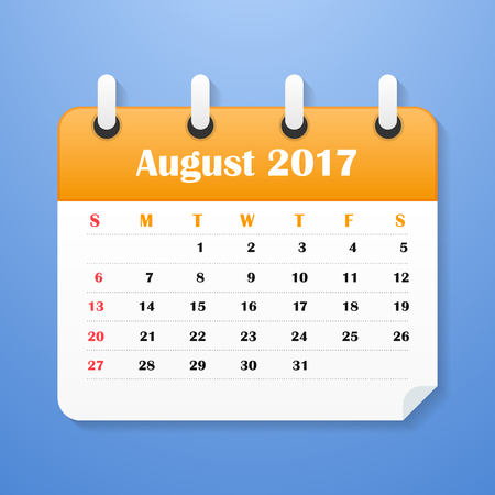 European Calendar for August 2017. Week starts on Monday. Vector illustrationのイラスト素材