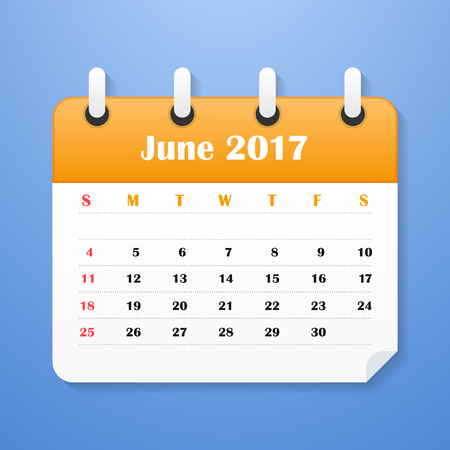 European Calendar for June 2017. Week starts on Monday. Vector illustrationのイラスト素材