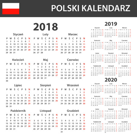 Polish Calendar for 2018, 2019 and 2020. Scheduler, agenda or diary template. Week starts on Mondayのイラスト素材