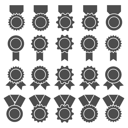 Set of medals, badges or awards with ribbons. Flat vector icon setのイラスト素材