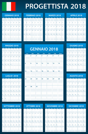 Italian Planner blank for 2018. Scheduler, agenda or diary template. Week starts on Mondayのイラスト素材