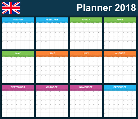 UK Planner blank for 2018. English Scheduler, agenda or diary template. Week starts on Mondayのイラスト素材
