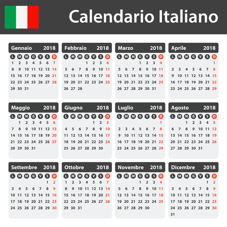 Italian Calendar for 2018. Scheduler, agenda or diary template. Week starts on Mondayのイラスト素材