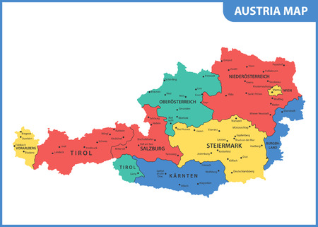 The detailed map of the Austria with regions or states and cities, capitalのイラスト素材