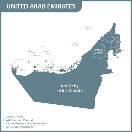 The detailed map of the UAE with regions. United Arab Emiratesのイラスト素材