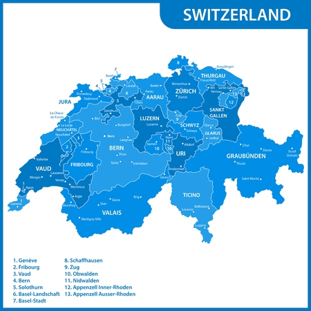 The detailed map of the Switzerland with regions or states and cities, capitalsのイラスト素材