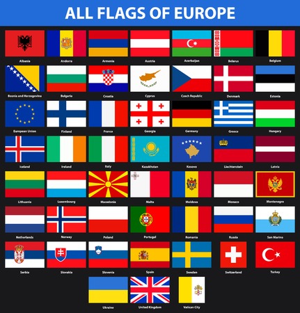 Flags of all countries of Europe. Flat styleのイラスト素材