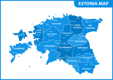 The detailed map of Estonia with regions or states and cities, capital. Administrative divisionのイラスト素材