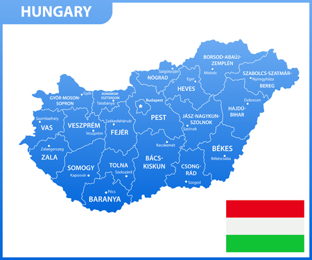 The detailed map of Hungary with regions or states and cities, capital. Administrative divisionのイラスト素材