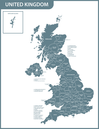 The detailed map of the United Kingdom with regions or states. Actual current relevant UK, Great Britain administrative devision.のイラスト素材