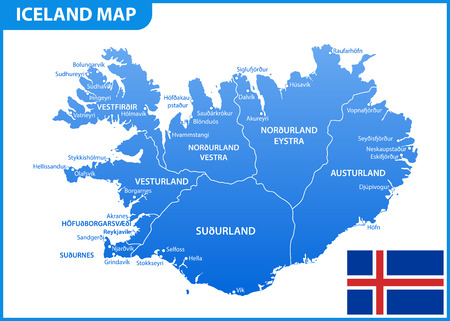 The detailed map of Iceland with regions or states and cities, capital. Administrative divisionのイラスト素材