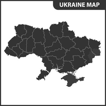 The detailed map of Ukraine with regions or states. Administrative division. Crimea, part of Donetsk and Lugansk regions is marked as a disputed territoryのイラスト素材