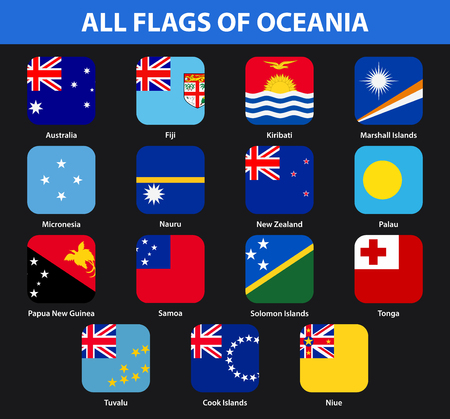 Set of all flags of the countries of Oceania. Flat styleのイラスト素材
