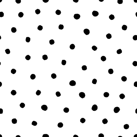 Hand drawn circles, polka dot seamless pattern. Grunge doodle dotted endless backdrop. Ink blots backgroundのイラスト素材